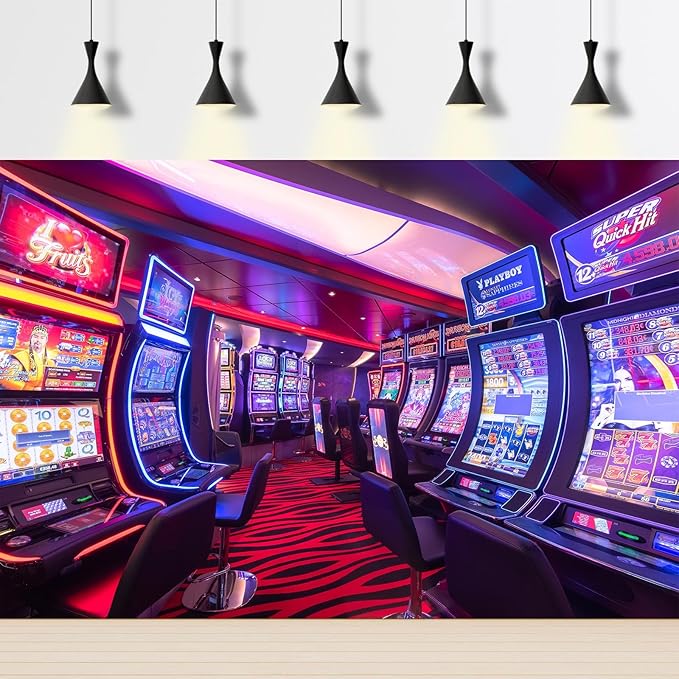 Gambling Slot Machines Backdrop Casino Game Hall Lucky Winner Game Room Gaming Photography Background Casino Themed Party Backdrop Decorations Birthday Shoot Adult Portrait Props 20x10ft