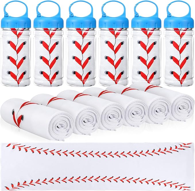12 Pack Baseball Cooling Towels, Baseball Ice Towels for Neck, 40"x12" Breathable Chilly Towel with Plastic Container, Microfiber Sport Towel for Players Team Gift Sport Party Favors