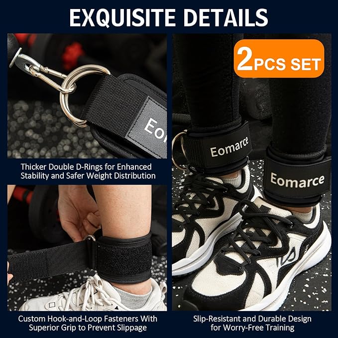 2PCS Set Premium Cable Kick Back Ankle Straps for Cable Machines Women & Men, Glute Kickback Ankle Strap for Workout, Ankle Cuff Cable Attachment Wraps weights, Tobilleras Para Mujer Gym Leg