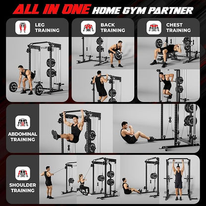 C21 Power Cage, 2000LBS Multi-Function Power Rack with Independent Dual Pulley System, All-in-One Squat Rack for Cable Crossover, Home Gym Workout Machine