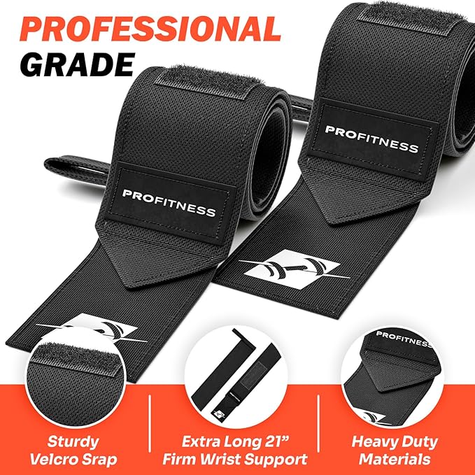 ProFitness Wrist Wraps for Weightlifting with Premium Lifting Straps - Weight Lifting Wrist Wraps and Gym Straps Ideal for Men & Women Workout & Training - Workout Straps with Wrist Support