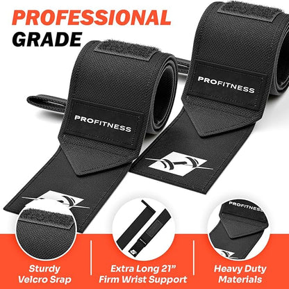 ProFitness Wrist Wraps for Weightlifting with Premium Lifting Straps - Weight Lifting Wrist Wraps and Gym Straps Ideal for Men & Women Workout & Training - Workout Straps with Wrist Support