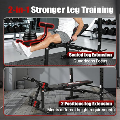 Foldable 1500LBS 8 IN 1 Olympic Weight Bench Set with Squat Rack, Leg Extension/Curl & Preacher Curl, Adjustable Bench Press Set with Safety Bar Catches for Home Gym Full Body Workout