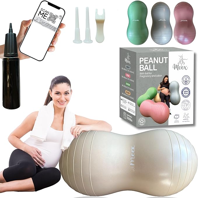 Meex Peanut Ball Labor - Durable and Thick Birthing Ball for Pregnancy - Peanut Ball Pregnancy for Labor - Antiburst Birth Ball - Labor Ball - Peanut Exercise Ball - Pregnancy Ball - Pump Included