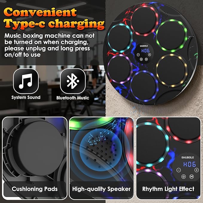 Music Boxing Machine with Gloves - Wall Mounted Punching Trainer for Adults & Kids, 9-Speed Punch Game, Wall Boxing Punching pad, 2025 Upgrade Gifts for Boys Age 6+