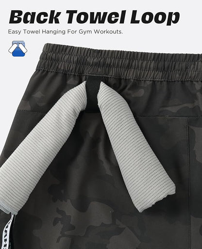Men 2 in 1 Running Shorts with Compression Liner 5" 7" Quick Dry Workout Athletic Shorts with Pockets Towel Loop