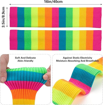 Leg Warmers for Women 80s Headband Wristbands Neon Leg Warmers Set for Sport Yoga - 80s Workout Clothes 90s Outfit for Women