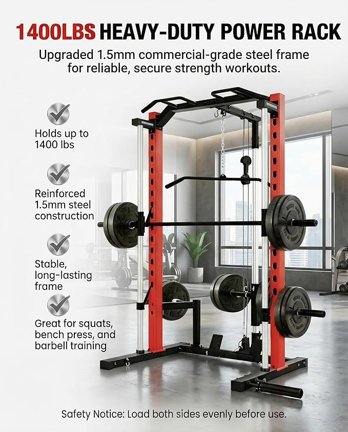 OPPSDECOR All in One Smith Machine, 1400LBS Multi-Functional Smith Machine Home Gym, Squat Rack with LAT-Pull Down System, Power Rack with Barbell Bar, Power Cage with Attachments Full Body Training