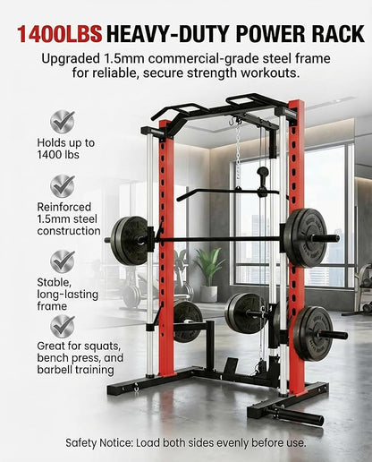 OPPSDECOR All in One Smith Machine, 1400LBS Multi-Functional Smith Machine Home Gym, Squat Rack with LAT-Pull Down System, Power Rack with Barbell Bar, Power Cage with Attachments Full Body Training