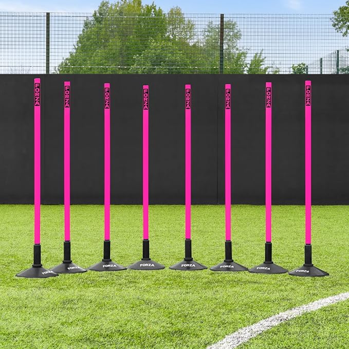 FORZA Slalom Agility Poles | Improve Endurance, Speed & Footwork | Color, Size & Rubber Base Options Available [8 Pack]