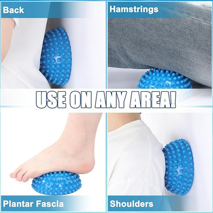 2 Pcs Half Round Massage Ball for Feet Blue Spiky Massage Ball for Adults Sports, Stability Training, Muscle Balancing Therapy, Yoga Gymnastics Exercise
