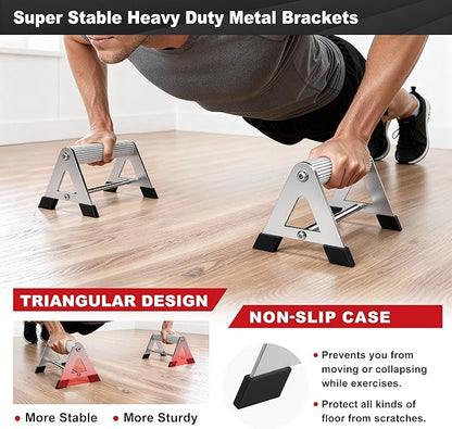 Push Up Bar - Heavy-Duty Stainless Steel Pushup Stands with Non-Slip Base, 500LB Capacity, Portable Home Gym Equipment for Strength Training & Floor Workouts