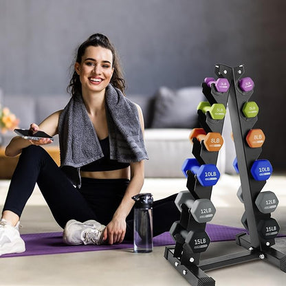 HolaHatha 2, 3, 5, 8, and 10 Pound Neoprene Dumbbell Free Hand Weight Set with Rack, Ideal for Home Exercises to Gain Tone and Definition, Pastel