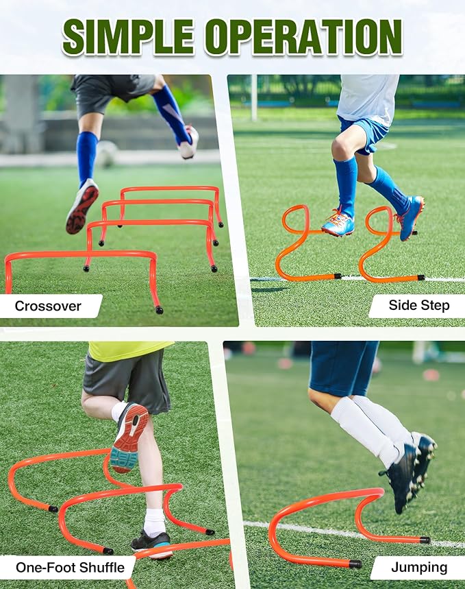Lineslife Adjustable Agility Hurdles,4 Height Speed Training Hurdles, Portable Speed Training Equipment with Carry Bag for for Athletes,Kids,Soccer,Basketball