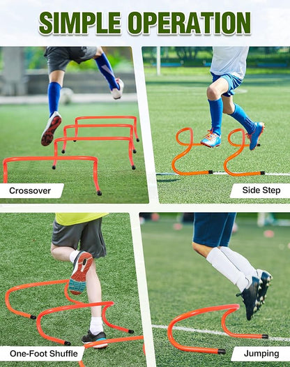 Lineslife Adjustable Agility Hurdles,4 Height Speed Training Hurdles, Portable Speed Training Equipment with Carry Bag for for Athletes,Kids,Soccer,Basketball