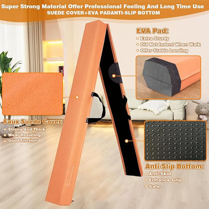 MARFULA 6 FT / 8 FT / 9 FT Folding Gymnastics Beam Foam Balance Floor Beam - Extra Firm - Suede Cover - Anti Slip Bottom with Carry Bag for Kids/Adults Home Use
