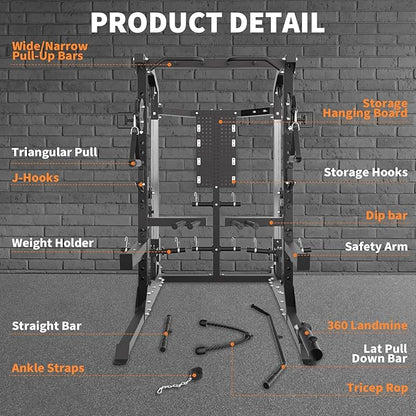 Power Cage, 2000LB Power Rack with Independent Dual Pulley System, Multi-Function Home Gym Workout Machine for Stability & Strength Training