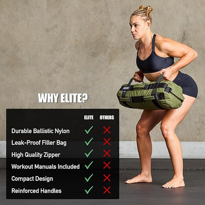 Elite Sports Workout Sandbag for Versatile, Intensive Core Muscles Fitness, Strength Training with Strategic Handle Placement (Unfilled)