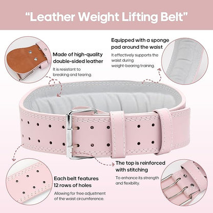 Women's Weight Lifting Belt 4 Inch Wide, Gym Powerlifting Belt for Women with Padded Lumbar Support, Adjustable Fitness Belt for Deadlift, Squats, Cross Training & Workout