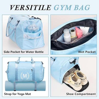 Gym Duffel Bag, Red, Personalized with Initials, Spacious Sports Bag for Yoga & Dance, Wet Pocket, Mat Strap, Travel-Friendly