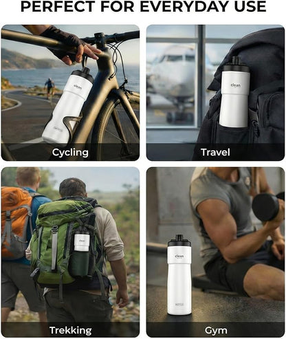 The Clean Hydration Co Insulated Bike Water Bottle 23 oz | Easy Clean Nozzle, Easy Squeeze Sports Bottle | BPA Free Cycling Bottle for Road & Mountain Biking, Gym & Travel | Gloss White