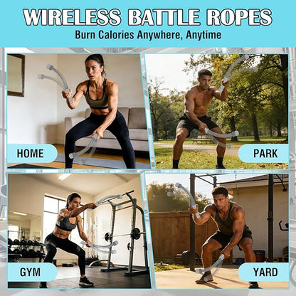 2PCS Ropeless Battle Ropes with Adjustable Weighted Ring-Battle, Cordless Battle Rope for Home Gym, HIIT Workout, Low-Impact Cardio, Strength Training, Portable Fitness Equipment for Women & Men