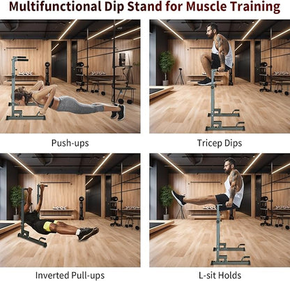 Adjustable Power Tower Dip Stand Station with Bench Pull Up Bar - Heavy Duty Multi-Function Fitness Equipment for Home Gym, Black