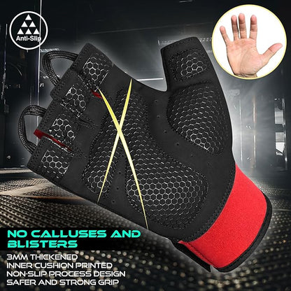 BEAST RAGE Workout Gloves for Men, Durable Palm Grip Gym Gloves Women Half Finger Elasticated Training Weight Lifting Strength Bodybuilding Anti Slip Cycling Gloves Exercise