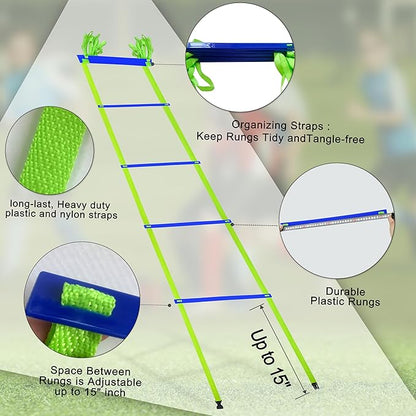 20ft Adjustable Agility Speed Ladder Training Ladder with Carry Bag - Soccer, Speed, Football Fitness Feet Training - Agility Training Equipment for Footwork Drills