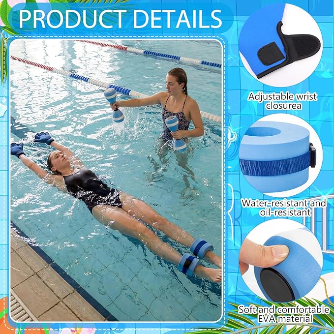 Hungdao Water Aerobics Set for Aquatic Exercise Include Foam Water Dumbbell Swim Aquatic Cuffs Ankle Arm for Sport Swimming Glove Pool Resistance Weights Fitness Equipment for Workout Training