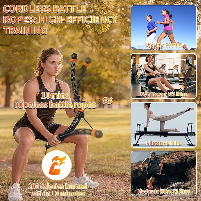 Ropeless Battle Ropes Adjustable Weight, Portable Cordless Battle Ropes for Home Gym with Storage Bag, High Calorie Burn for Men & Women, Fitness Equipment for HIIT & Low-Impact Aerobic Training