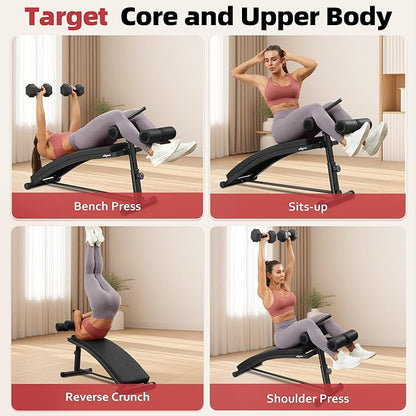 BODY RHYTHM Sit Up Bench with 4 Adjustable Heights and Reverse Crunch Handle, Curved Ab Workout Bench for Home Gym, Adjustable Weight Bench for Core Workouts and Decline Bench Press, Suitable for Individuals Up to 5.9ft Tall.