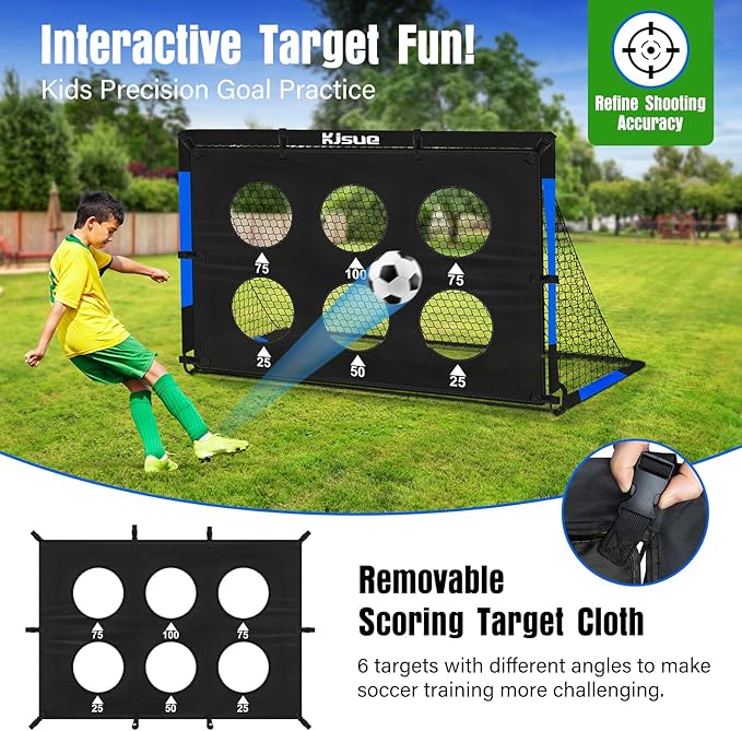 Kids Soccer Goal for Backyard Set - 2 of 6x4 ft Soccer Goals Training Equipment, Soccer Net for Kids Age 3-5 6-8 8-10 10-12, Ball, Targets for Toddler Kid Youth Soccer Games Sports Outdoor Play