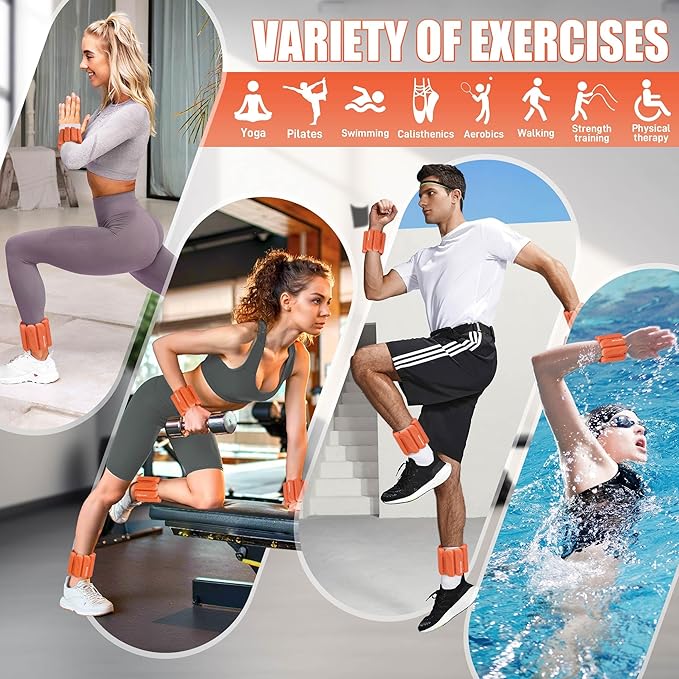 Ankle Weights Set of 2 (1 lb/2 lb Each) for Women Men Adjustable Wrist Bracelet for Home Gym Weighted Bangles Wristbands Leg Arm Weights for Walking Swimming Running Pilates Yoga Gym