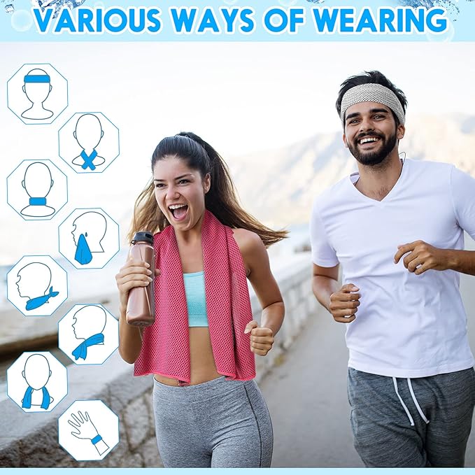 Redbaker 30 Pcs Cooling Towels 3 Sizes 40/35/31" Ice Towel Chilly Yoga Towel Microfiber Gym Towels for Neck Face Sports Workout Running Fitness Accessories, 10 Colors