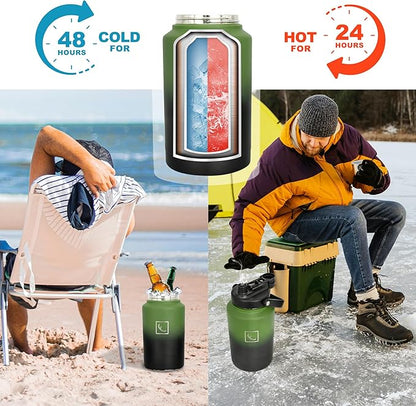 NATURE PIONEOR 1 Gallon Insulated Water Bottle - Double Vacuum Stainless Steel 128 oz Water Bottle with Holder, Wide Mouth & 2-in-1 Lid (Flip Straw & Spout), 1 Gallon Water Jug, Hiking, Camping, Gym