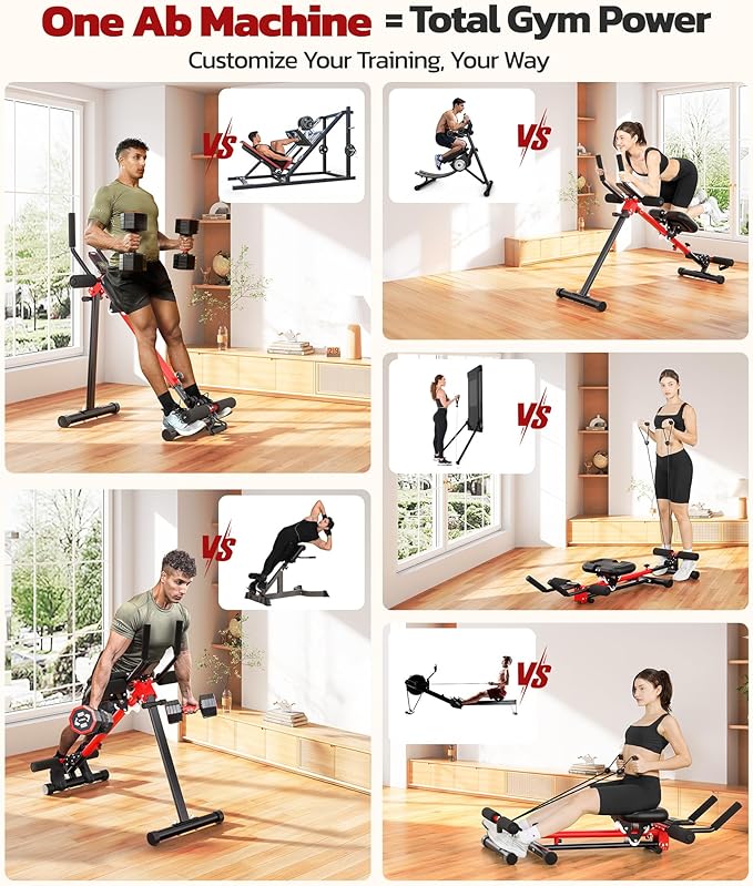 Yoleo 2 in 1 Ab & Rowing Machines for Home, Foldable Ab Workout Equipment, Ab Trainer Machine for Stomach Workout, Ab Crunch Machine with Foam Support,7-Length Adjustable Ab Machine for Home Exercise