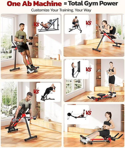 Yoleo 2 in 1 Ab & Rowing Machines for Home, Foldable Ab Workout Equipment, Ab Trainer Machine for Stomach Workout, Ab Crunch Machine with Foam Support,7-Length Adjustable Ab Machine for Home Exercise