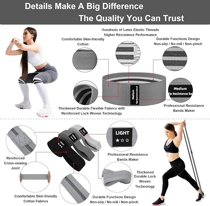 Fabric Resistance Bands Set for Working Out,6 PC Non-Slip Exercise Booty Bands for Women & Men Leg and Glutes,Stretch Workout Bands for Home Gym Fitness,Yoga, Pilates,Stretching