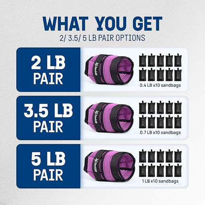 Yes4All Adjustable Wrist & Ankle Weights 3.5/5 LB Pair, Leg Weights for Women & Men, Weighted Arm Bands with Removable Sandbags for Fitness, Pilates, Walking, Strength Training - Versatile Colors