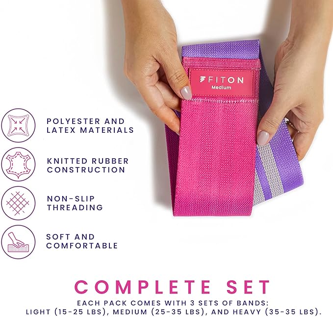 FitOn Sculpt Resistance Bands for Exercise - Workout Bands Set for Women and Men, Non-Slip Yoga & Pilates Equipment with Knitted Rubber, Home Fitness Gear for Thighs, Glutes, Legs, 3-Pack, Multi-Color