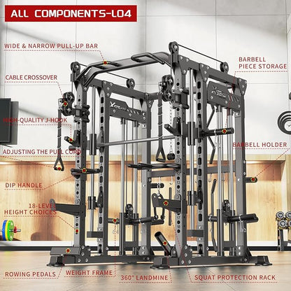 Multi-Purpose Squat Rack,Smith Machine Weight Rack Set with Cable Crossover System, Home Gym Power Racks, Power Racks and Packages