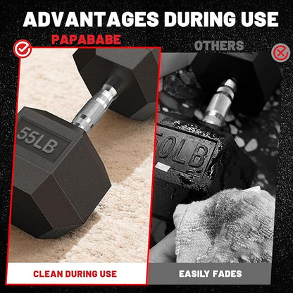 PAPABABE Hex Dumbbell Set with Rack, Rubber Encased Free Weight with Weight Storage Racks, Multiple Weight Options for Home Gym and Fitness