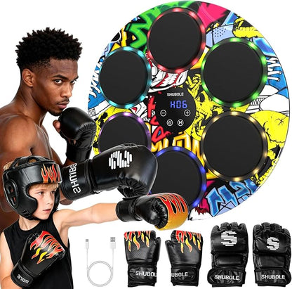 Music Boxing Machine with Gloves - Wall Mounted Punching Trainer for Adults & Kids, 9-Speed Punch Game, Wall Boxing Punching pad, 2025 Upgrade Gifts for Boys Age 6+