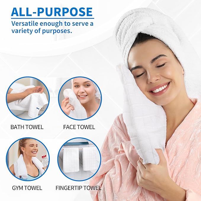 HOMERHYME Hand Towels, 12 Pack 25''*15'' White Microfiber Kitchen Bathroom Hand Towels, All-Purpose Quick Dry Lint Free Soft Absorbent Bulk Checkered Washcloth Bath Towels for Travel Gym Hotel