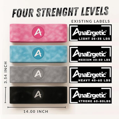 Buy More Discount AnaErgetic Premium Resistance Bands, Exercise Workout Bands for Women and Men, Pilates Yoga Flexbands, 4 Sets of Stretch Bands for Booty Legs, Durable Fabric, Home Workout