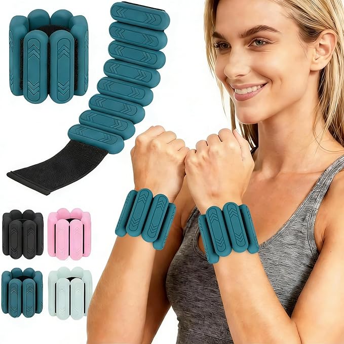 Wrist & Ankle Weights for Women Men, 1lb/2lb/4lb Set of 2 - Adjustable Wearable Weighted Bands, Waterproof Silicone Arm & Leg Weights for Pilates, Yoga, Walking, Dance, Home Workout & Gym
