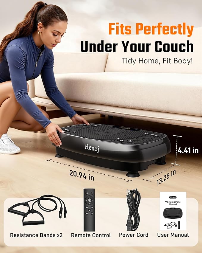 Vibration Plate Exercise Machine for Weight Loss and Lymphatic Drainage - 330lb Vibrating Platform for Home Gym Workout with Speaker, Full Body Shaker Fitness Equipment with 2 Bands for Women and Men