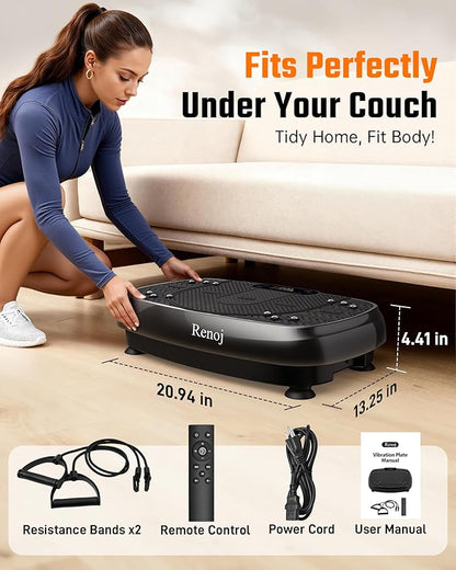 Vibration Plate Exercise Machine for Weight Loss and Lymphatic Drainage - 330lb Vibrating Platform for Home Gym Workout with Speaker, Full Body Shaker Fitness Equipment with 2 Bands for Women and Men