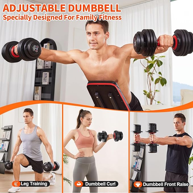 Adjustable Dumbbell Set, 10-in-1 25LB/55LB Ajustable Dumbbells with Safe Locking System, Enclosed Storage Tray, 1 Sec Fast Adjustment, Comfortable Non-Slip Textured Grip, Suitable for Home Gym Workouts Men and Women